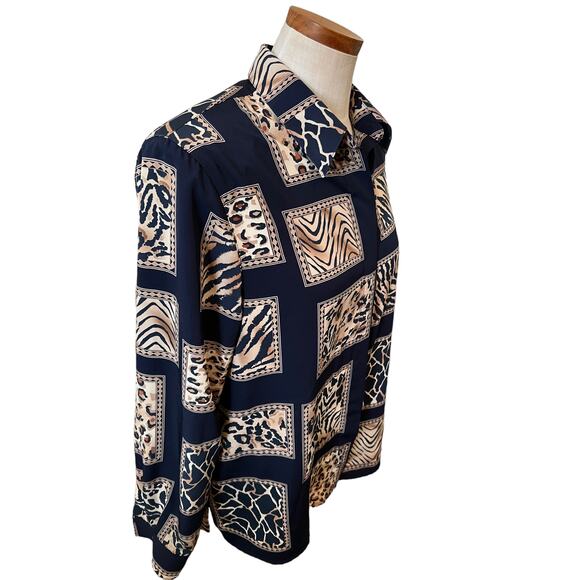Vintage 80s Alfred Dunner animal print button down shirt - Picture 3 of 5